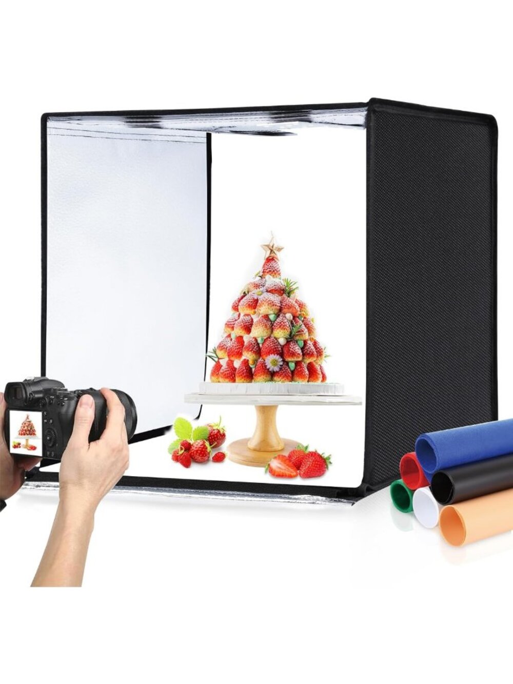 Large 24x24" Light Box Studio - Dimmable LED Photo Booth with 6 Backdrops for